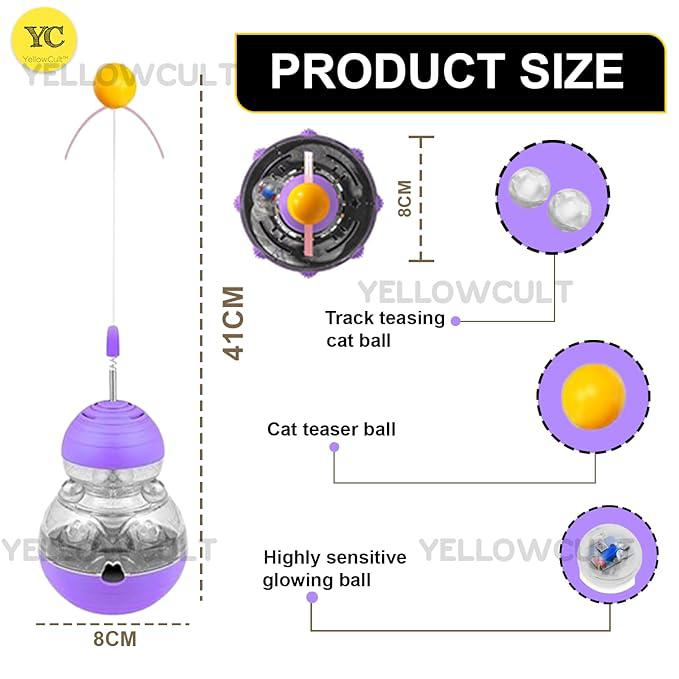 YellowCult Cat Interactive Toys for Indoor Cats Kitten Wand Toy Weight Loss Lose Kitty Tracking Balls Slow Food Dispenser Feeder Engaging Treat Dispensing Feeding Pet Supplies Birthday Gift