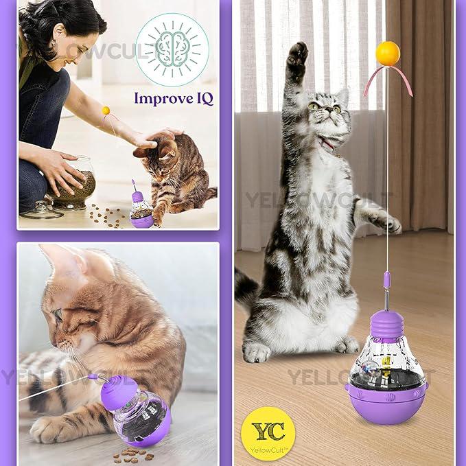 YellowCult Cat Interactive Toys for Indoor Cats Kitten Wand Toy Weight Loss Lose Kitty Tracking Balls Slow Food Dispenser Feeder Engaging Treat Dispensing Feeding Pet Supplies Birthday Gift