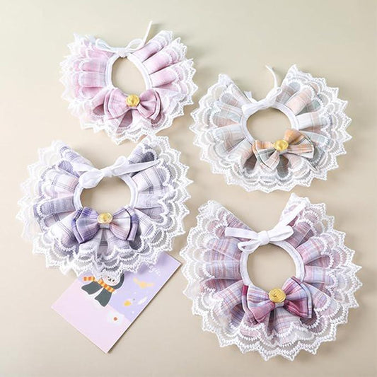 PSK PET MART Nylon Cute Bowtie Cat Dog Collar Lace Collar Pets Scarf Accessories for PET Birthday Party Holiday Daily 1 Pcs Collar for Dogs, Multi-Coloured