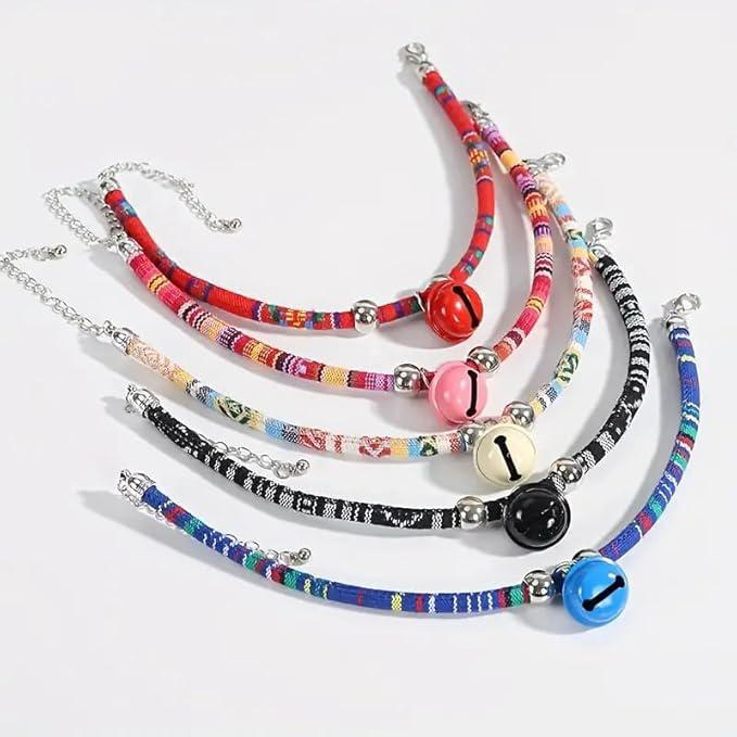 Pet Believe Cat Collars and Leads, Necklace Nylon Accessory Kitten Supply Cat Bell Collar Extension Chain Japanese Style Random Color 1 Pcs
