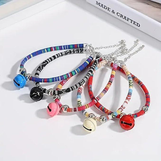 Pet Believe Cat Collars and Leads, Necklace Nylon Accessory Kitten Supply Cat Bell Collar Extension Chain Japanese Style Random Color 1 Pcs