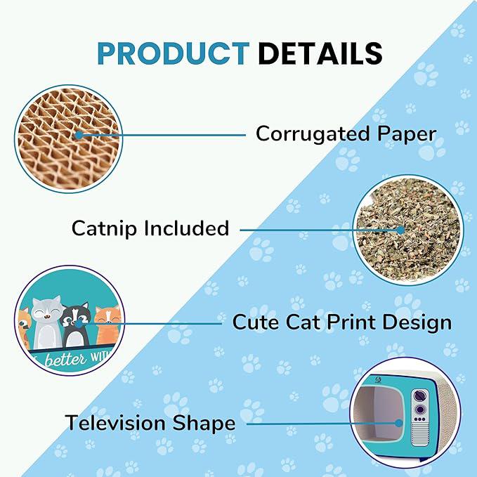 Foodie Puppies Cardboard Scratching Pads with Catnip for Cats and Kittens - (Television Scratcher) | Cat Durable Play TV Post for Indoor, Cats Corrugated Scratcher Box for Furniture Protection