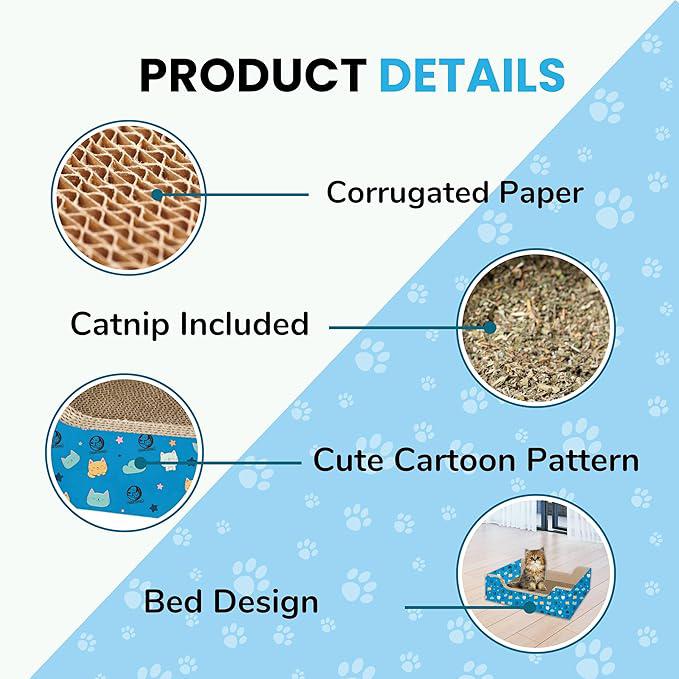 Foodie Puppies Cat Scratcher Pad with Catnip for Cats & Kittens - (Bed Scratcher) | Durable Corrugated Cardboard Cat Scratching Furniture in Rectangle Shape | Furniture Protection, Play & Relaxation
