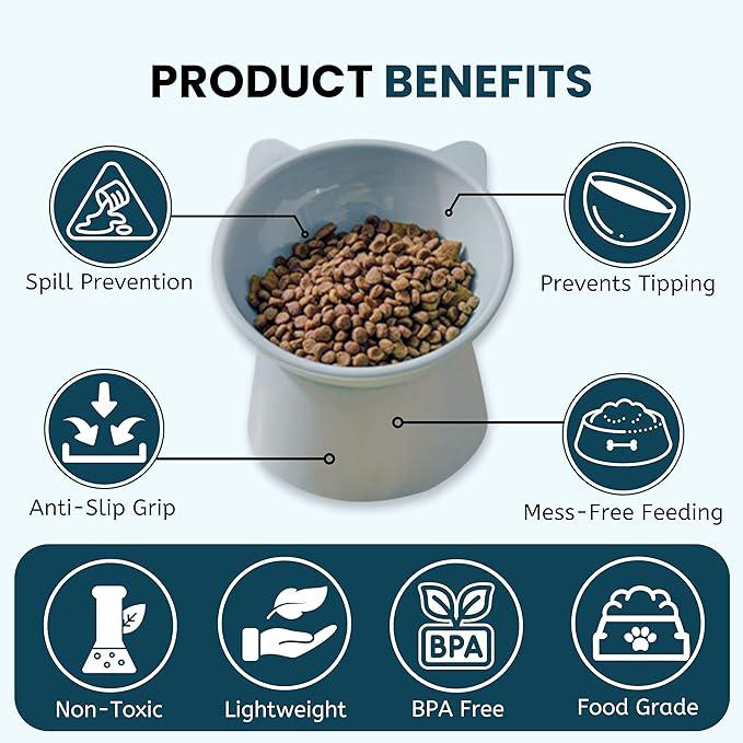 Foodie Puppies Elevated Cat Bowl Feeder Food Water Feeder Bowl for Cats, Kittens &amp; Puppies | Persian Cat Food Bowl Tilted Raised Bowl Anti Vomiting 45° Slanted Bowl, Plastic, 15 X 5.02 X 5 Cm