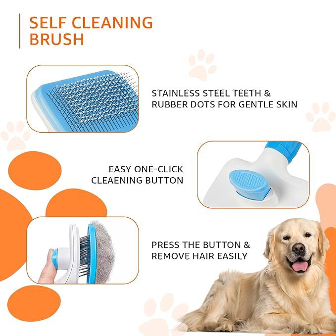 Self Cleaning Slicker Pet Grooming Brush | Pet Cleaning Tool Suitable for All Pets | Rectangular Shape