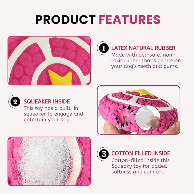 Foodie Puppies Interactive Non-Toxic Soft Latex Squeaky Chew Toy for Puppies and Small Dogs (Pink Pie - Small) | Chewing, Floating, Training, and Bouncing | Reduce Separation Anxiety